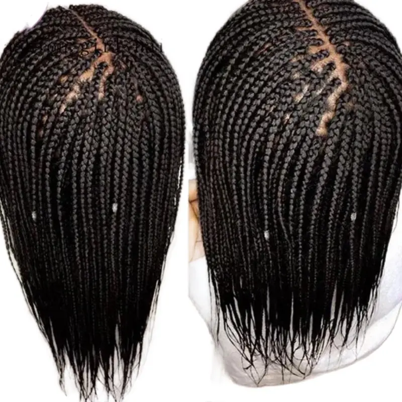 Black Box Braided Synthetic Hair Lace Front Wigs - Black, 13*4, 200% 32”Satin, Versatile for Casual and Formal Occasions