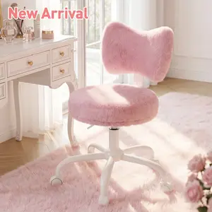 Raybee Fluffy Bow Chair Vanity Chair with Wheels Pink Desk Chair with Cute Bow Backrest Fluffy Faux Rabbit Fur Small Office Chair for Vanity, Make-up Room, Bedroom, Dorm, Small Space, Height Adjustable, Pink, Color, Girls Gift #SummerVibes #NewArrival
