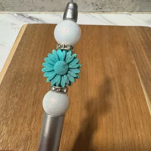 Turquoise Sunflower Pen Daisy Pen Silcone Beads