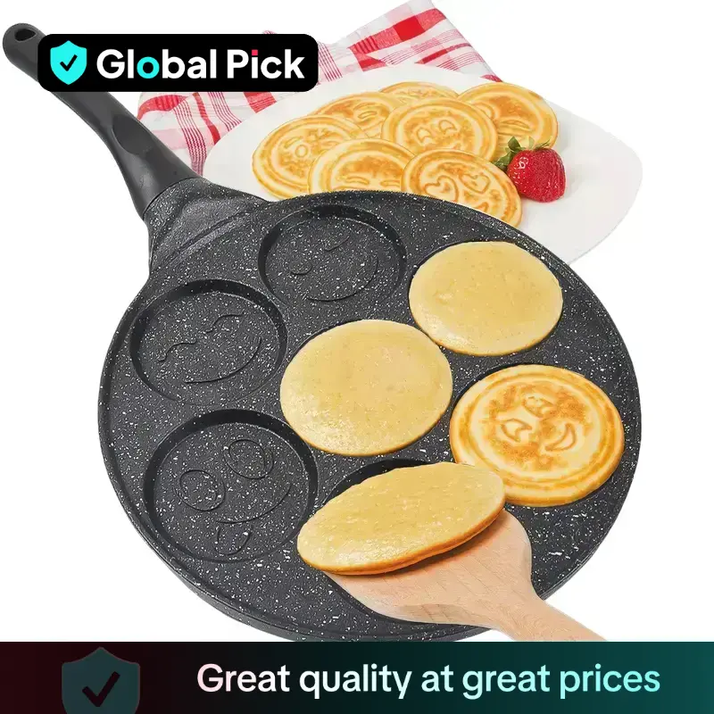 7 Hole Pancake Pan, Non Stick Pancake Pan with Handle, Nonstick Egg Pan, Creative Shaped Breakfast Cookware for Home Kitchen, Kitchen Gadgets & Suppli