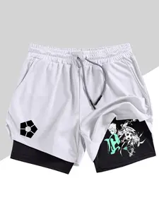 Men's Belief Conquers Fear Printed Gym Shorts, Athletic Wear Shorts, Stretch Knitted Fabric, Perfect for Running Training Yoga Outdoor Activities, Sporty Casual Style