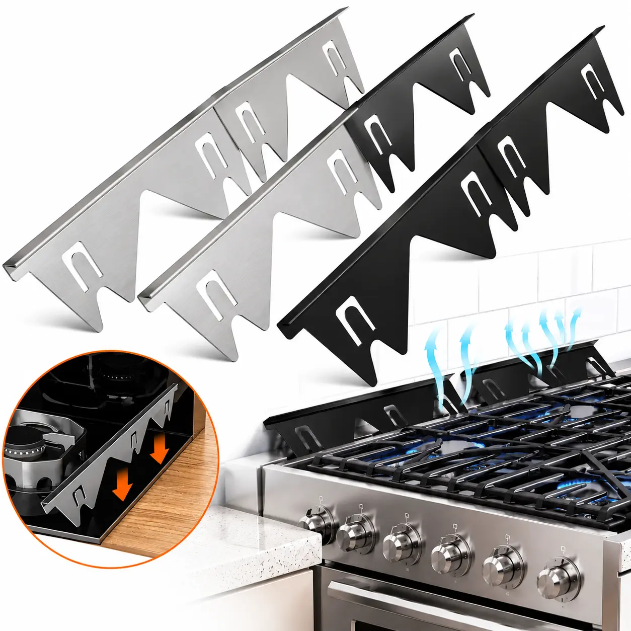 4PCS Stainless Steel Stove Gap Covers, Adjustable Heat Resistant Stove Gap Filler for Kitchen Counter