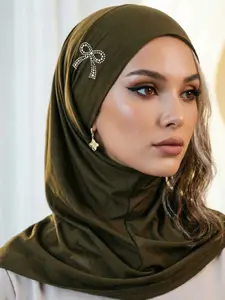 Women's Pure Color Bowknot Rhinestone Silk Cotton Balaclava Hat Scarf, Spring New Arrival Cross-Border Best-Selling Headscarf Turban Hijab