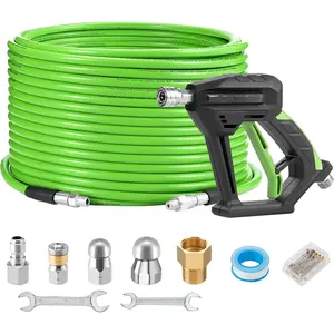 Sewer Jetter Kit for  Washer 100 FT, Short Power Washer , Drain Cleaner Hose 1/4 Inch NPT, Corner, Rotating and Button Nose Sewer Jetting Nozzle, 3600 PSI