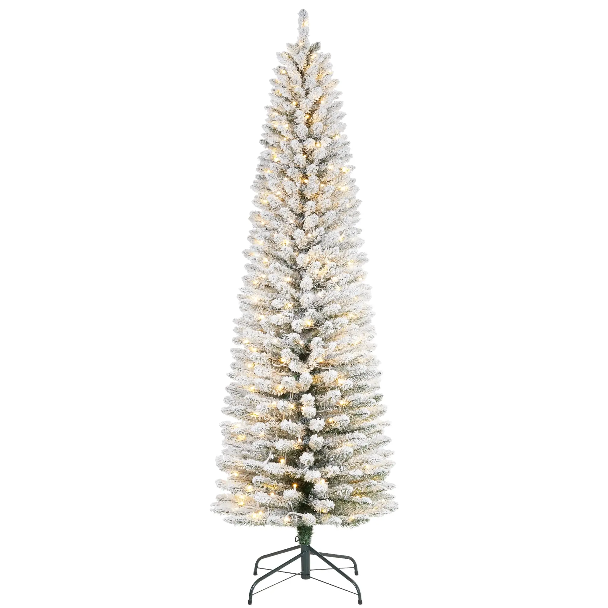 GARVEE 6 FT Snow Flocked Prelit Pencil Christmas Tree with 332 Branch Tips, 170 Warm White LED Lights, Foldable Stand - Ideal for Home, Office, Shop, Hotel Holiday Decorations