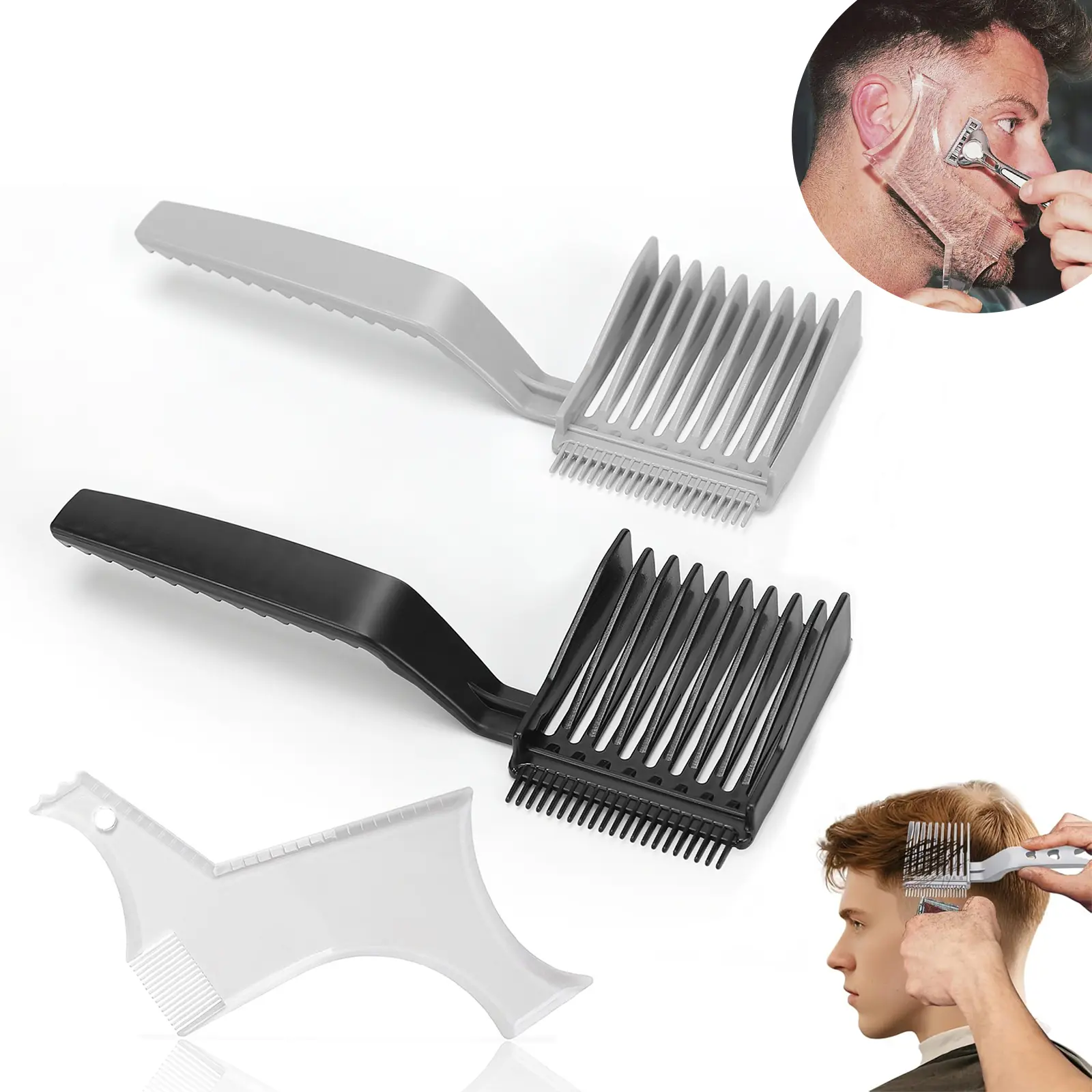 3 Pcs Men's Fade Comb Tool,Professional Comb Tool with Beard Shaping Tool,Barber Fade Combs Clippers Comb