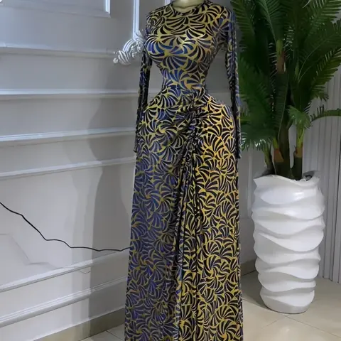 PULKRITU Elegant Women's Print Ruffle Stacked Long Prom Dress, Vacation Birthday Party Outfit Evening Gown, Female Fashion Music Festival Dress, Lady Mesh Sheer Slit Skirt, Evening Dresses