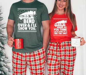 Bend Over and I'll Show You Christmas Couple Matching T-Shirt, Christmas Vacation Shirt, Griswold Family Shirt, Cute Christmas Tree T-Shirt
