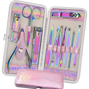 12pcs Stainless Nail Kit, Colorful Professional Nail Care Kit Nail Files & Scissors Tools for Hands Foot Facial Manicure Set