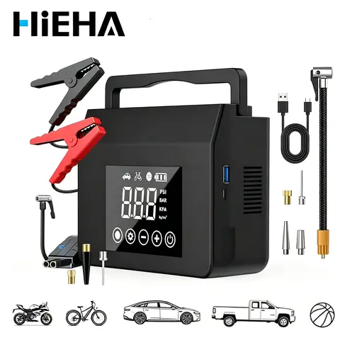 HIEHA Car Battery Jump Starter, 15000mAh Power Bank, Tire Inflator Portable Air Compressor, Car Accessories for Women, Portable Jump Starter for Car, 4000A Battery Pack 150PSI Jump Starters #fathersdaygift