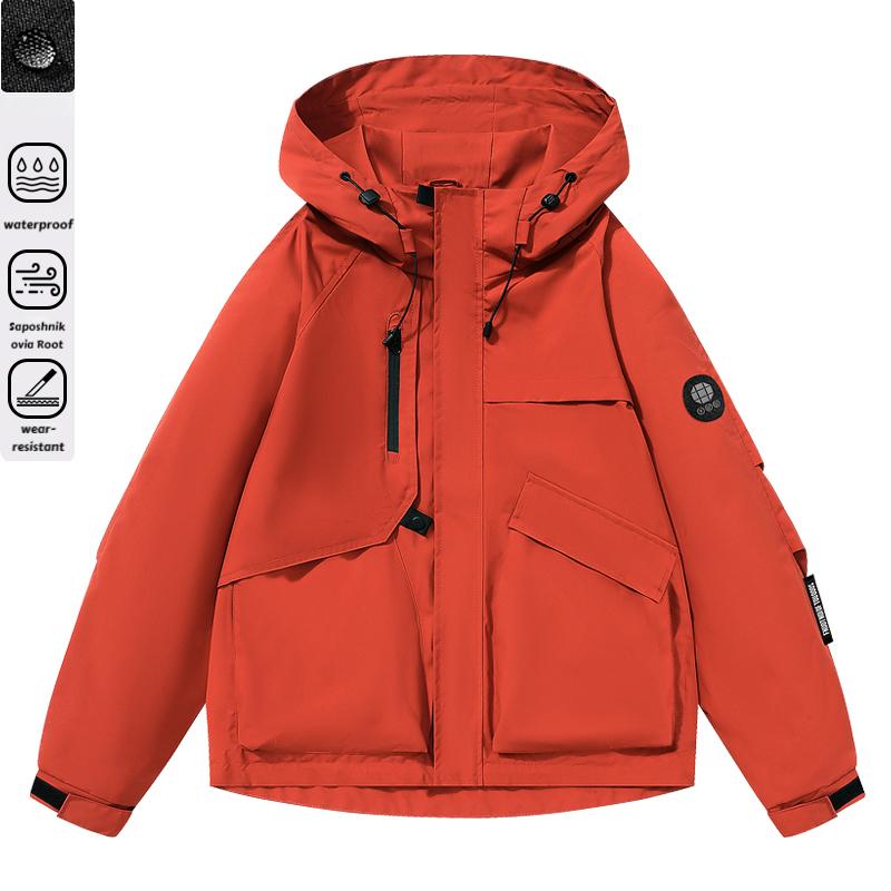 Men's Multi-Pocket Cargo Hooded Windbreaker Jacket - Functional, Water-Resistant Outdoor Coat for Cycling, Daily Travel, Hiking