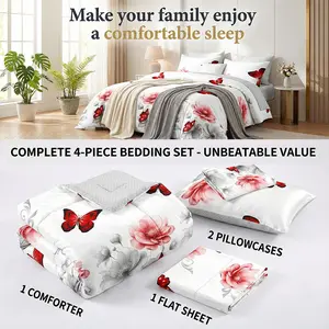 4-Piece Bedding Set, All Sizes Twin/Queen/King/Cal King, 1 Comforter + 2 Pillowcases + 1 Flat Sheet, All-Season Bed Set