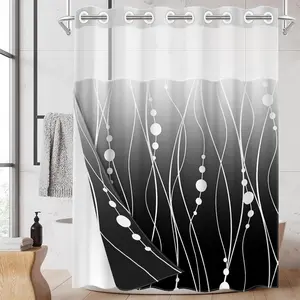 1pc Gradient Double Layer Shower Curtain, Polyester, Mold-Resistant, Waterproof, Wall Mounted, Bathroom, Fashion, Solid Pattern, Bathroom Curtains