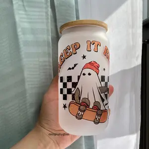 Creep It Real Frosted Can - Creep It Real Glass Can - Creep Coffee Glass Can - Iced Coffee Tumbler - Beer Glass Can - Creep It Real Bamboo Bottle