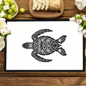 2D flat printing, 2-piece/4-piece/6-piece/8-piece set of turtle totem printed linen placemats, suitable for dining tables, seasonal decoration, table mats, coasters, kitchen placemats, indoor and outdoor party decorations, home decorations, ideal gifts