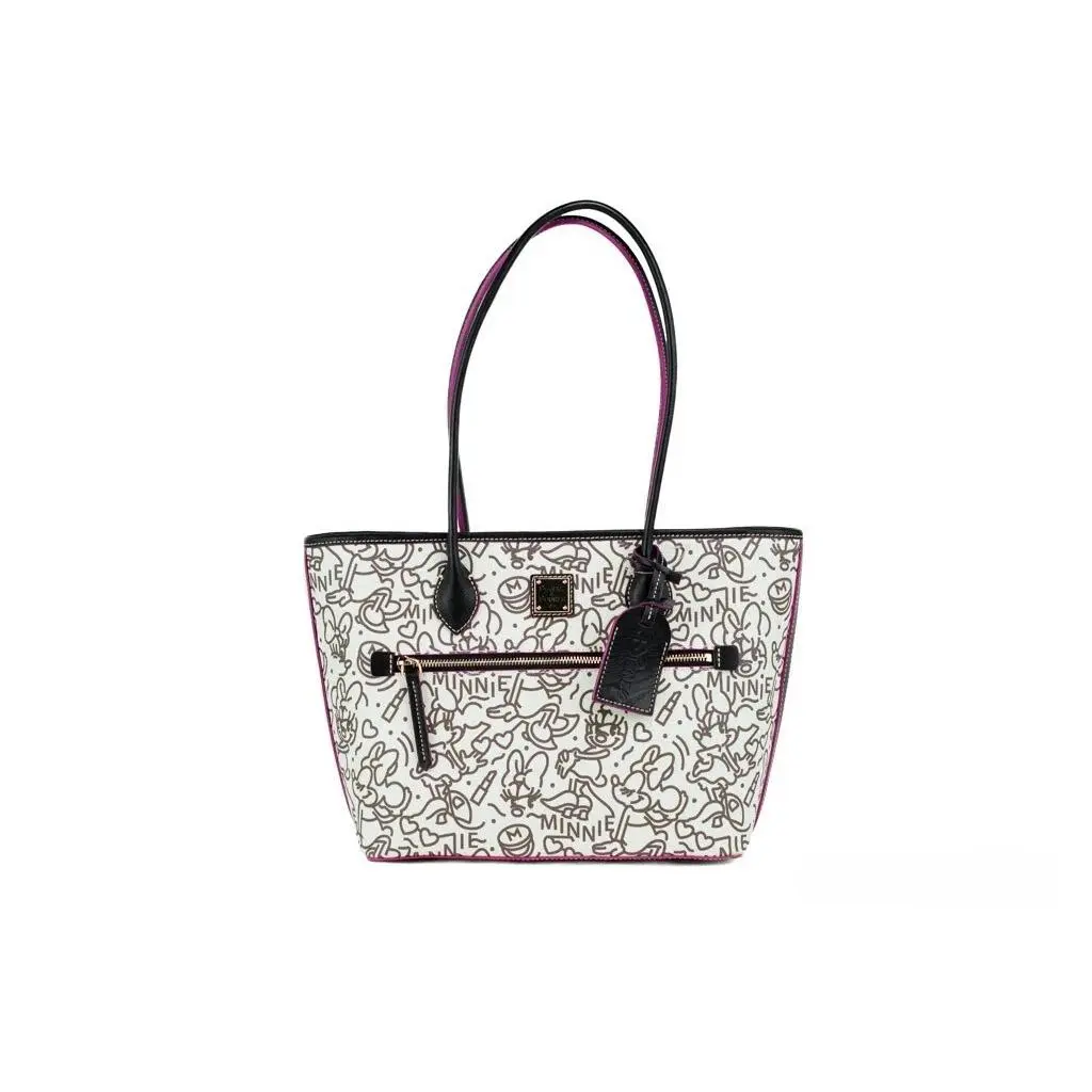 Pre-owned Dooney & Bourke Leather, Cotton Tote Bags Medium Minnie Mouse Line Art Coated Cotton Tote Women's Handbag