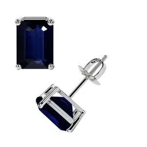 Classic Four Prong Emerald Cut Blue Sapphire Stud Earrings (1.40cttw)- EBS003-6X4-AA