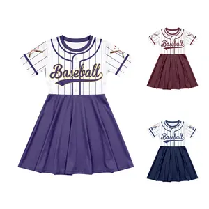 Baseball Sport Lover Girl's Baseball Dress Toddler Girl Summer Clothes Kids Fake Baseball Cardigan Dress
