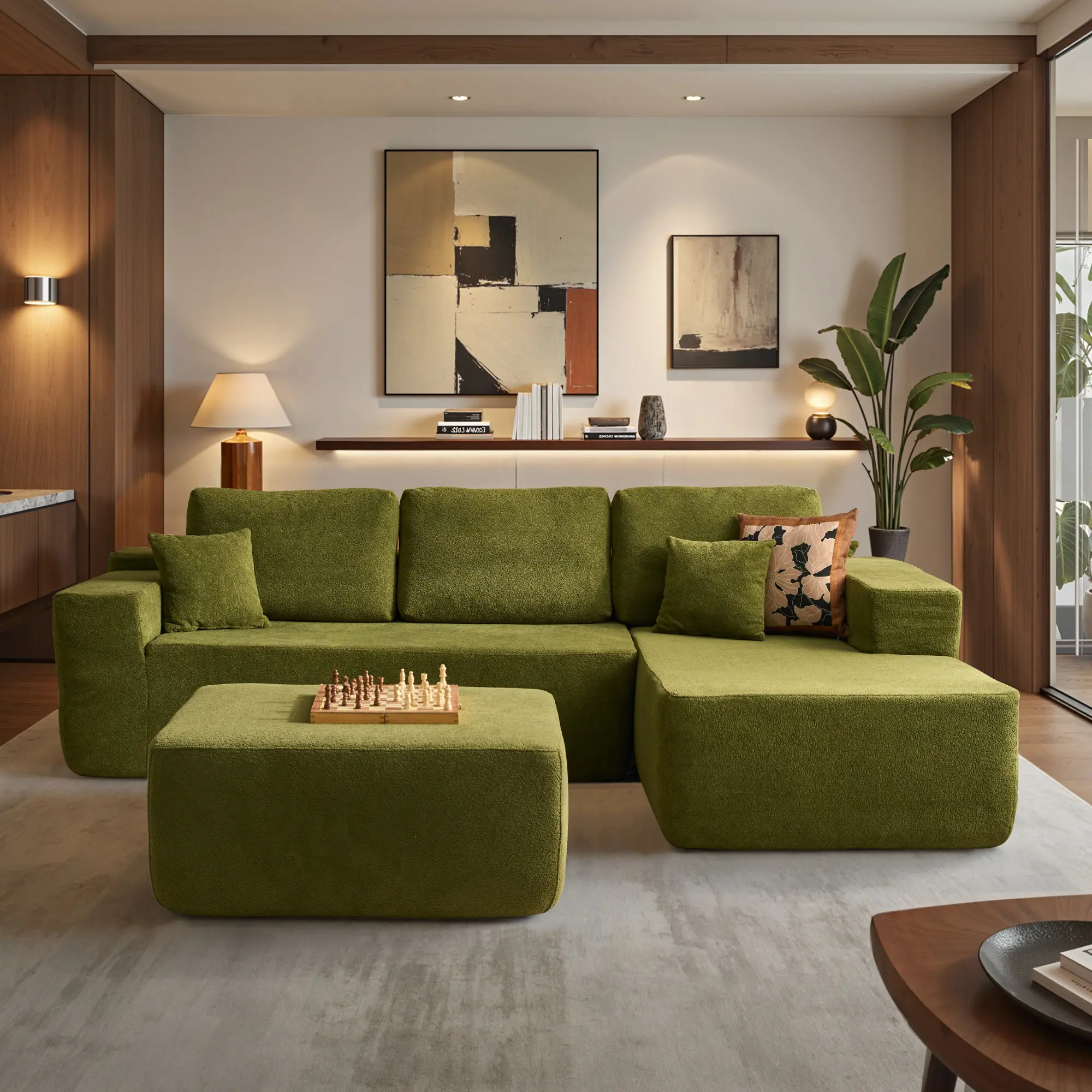 Green Cloud Velvet Right Chaise