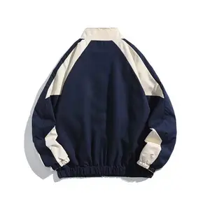 2025 Japanese Retro Color Block Stand Collar Jacket Men's Spring Autumn Trendy Loose College Style Couple Casual Coat