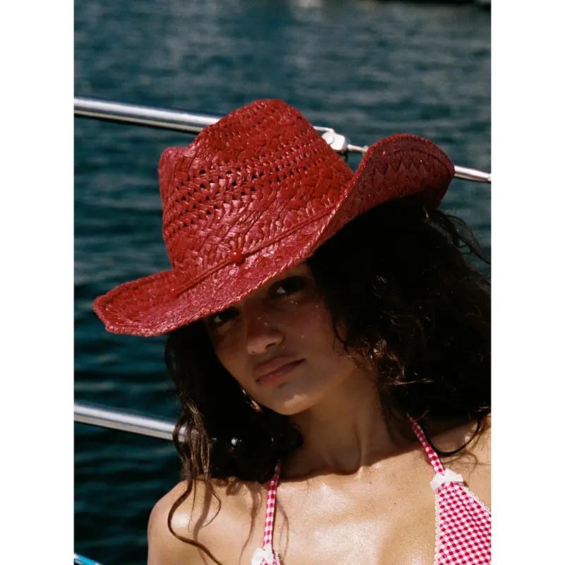 Fame Turquoise and Shell Star Beads Strap Western Straw Hat  display picture 3