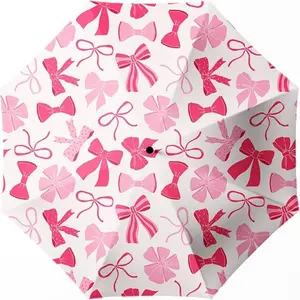 Women's Small Compact Automatic Folding Umbrella, Portable Lightweight, Rainproof Windproof UV Protection, Butterfly Pattern, 1 Piece