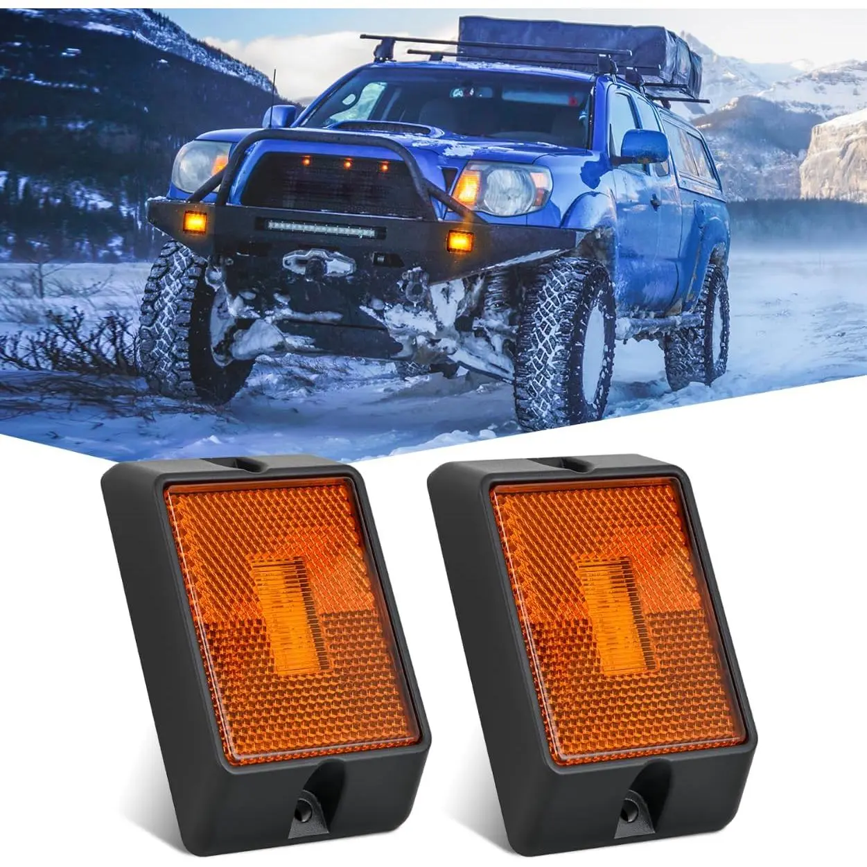 Nilight 7.48inch Square Shape 3LED Amber Side Marker Lights, 2PCS Surface-Mounted ABS Plastic IP67 Rated 12V Indicator Clearance Lights with 2pcs Self-Tapping Screws for Trucks, RVs, Led Lights