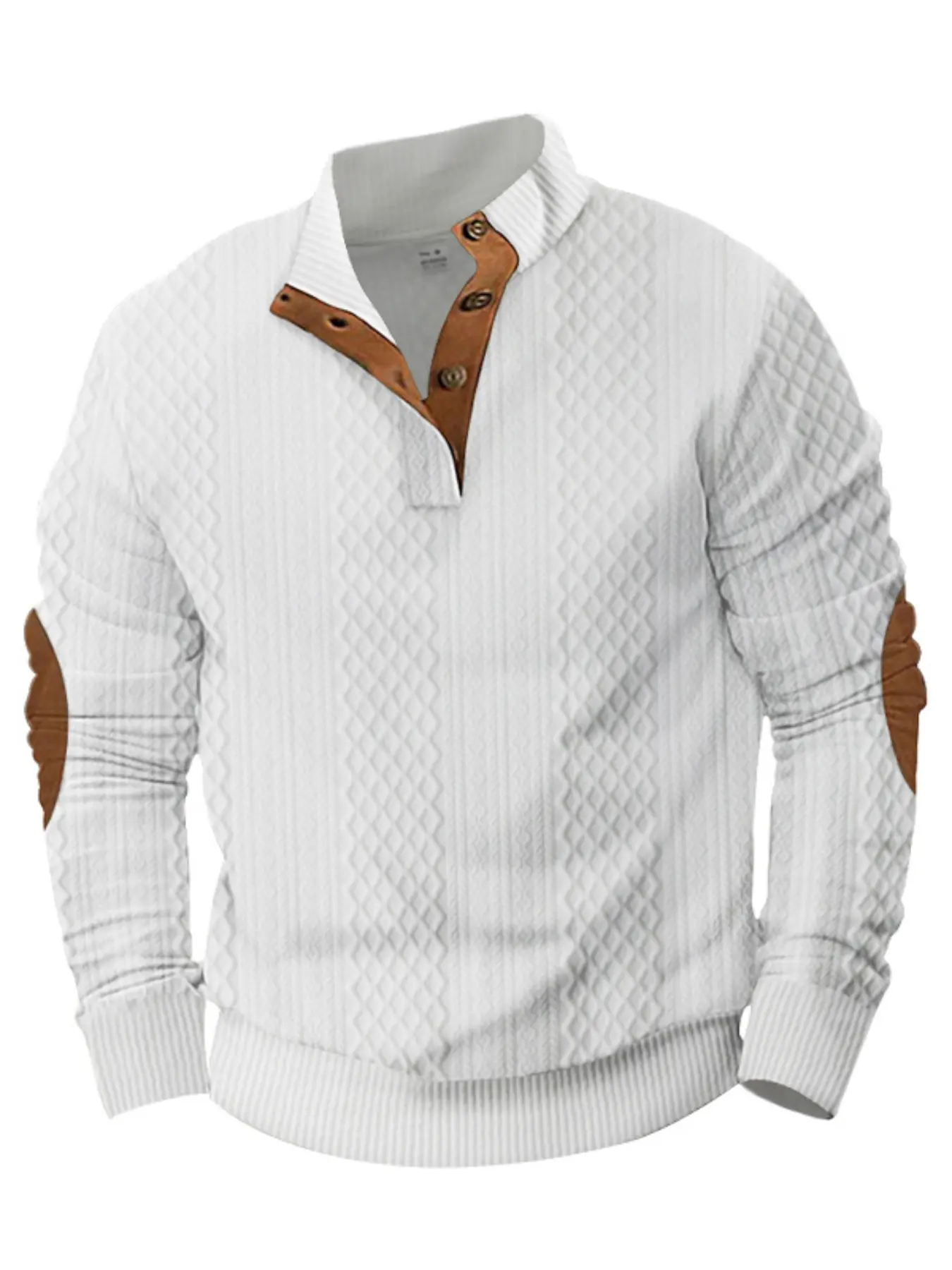 Men's Casual Sporty Patchwork Knit Henley Sweatshirt, Regular Fit Long Sleeve Stand Collar, Comfortable Top for Fall Winter