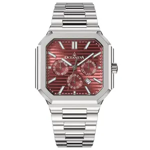 Oceaneva Tenuis Thin Japan Automatic Miyota 26 Jewel Calendar Watch - Burgundy Dial