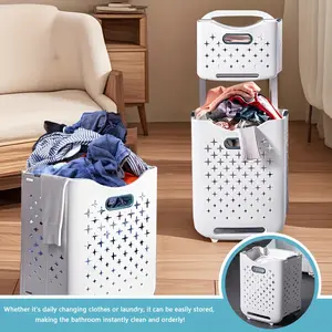 Foldable Wall-mountable Rolling Storage Basket Laundry Hamper With Wheels, Storage Basket, - Extra Large Capacity, Foldable, Wall-mountable, Movable - Space-saving Organizer For Bathroom, Laundry Room, Bedroom And Small Space. Easter Storage Box, Laundry