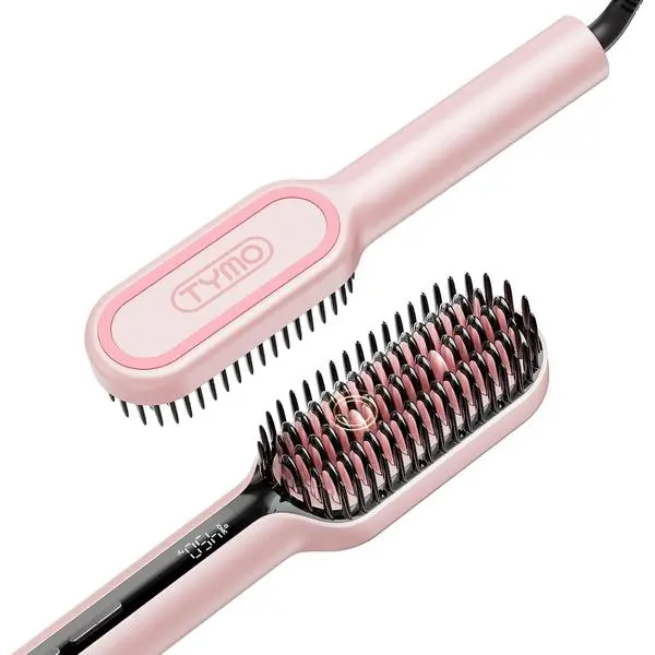 TYMO Hair Straightener Brush - Upgraded Ionic Compact Straightening Brush for Women with Wave-Design Bristles, Fast, Smooth Styling, Lightweight Hot Comb & Travel Flat Iron, 1 Billion Ions, Black