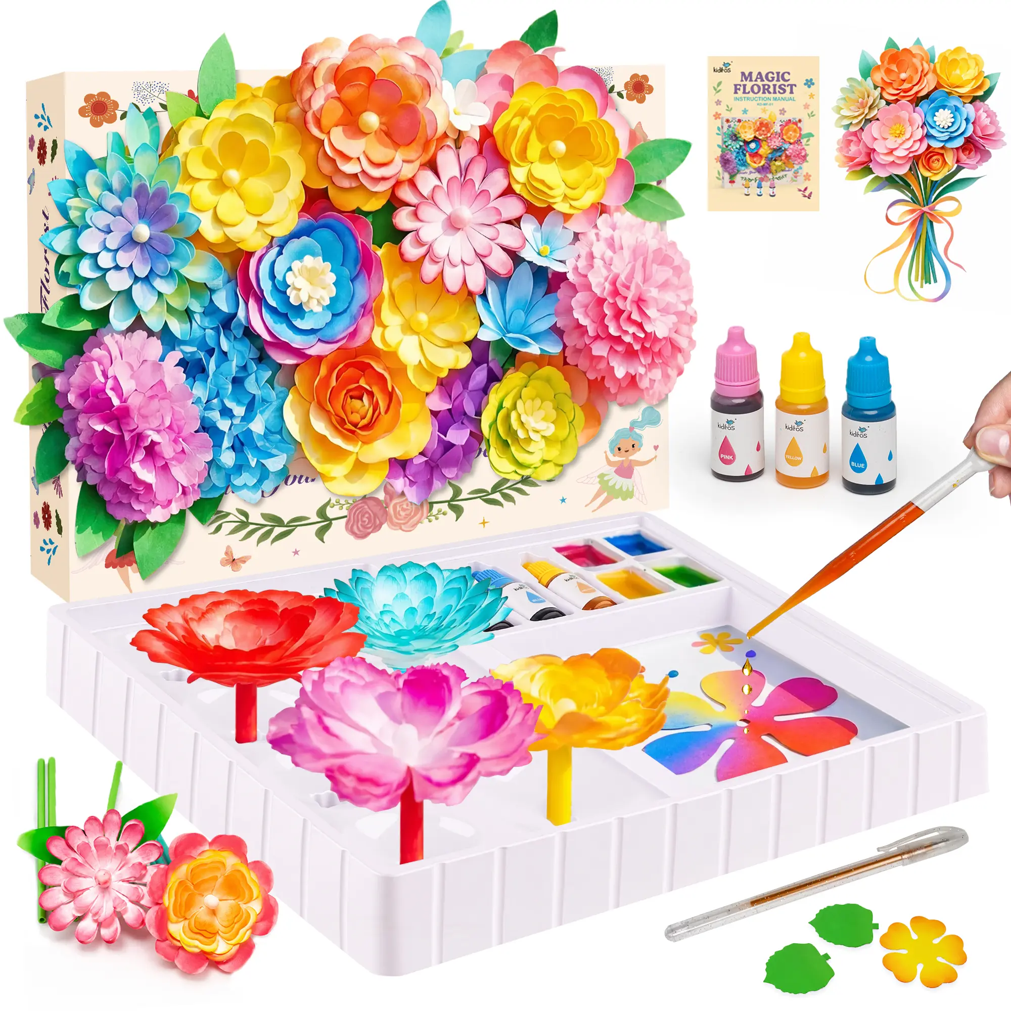Kiditos Magic Paper Flower Science Kit, Color-Changing Bouquet DIY Bloom Experiment Toy, Unisex STEM Arts Crafts Set for Ages 6+, Boosts Creativity, Supports Children Development, Playdate/Birthday Party Gift