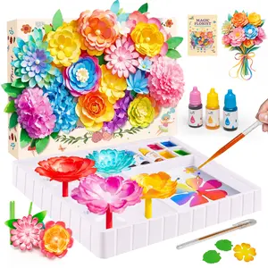 Kiditos Magic Paper Flower Science Kit Color Changing Flower Bouquet DIY Bloom Experiment Toy STEM Arts Crafts Activity Set Girls Educational Learning Toy Birthday Party Gift for Kids