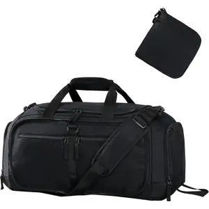 Foldable Duffle Bag with Shoe Compartment 50L Travel Duffel Bags for Men Women Packable Overnight Bag for Camping Gym Weekender, Black