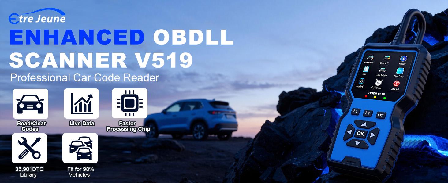 VTech V519 OBD2 Scanner Diagnostic Tool - Professional Car Code Reader, Check Engine Light Reset, Real-Time Data Stream & Fault Code Detection - Universal OBD II Scanner for All Cars Since 1996 - Essential Automotive Scan Tool