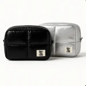 Tau Tau Everything Bag - Metallic Silver or Black Design with Zipper Closure and Adjustable Strap