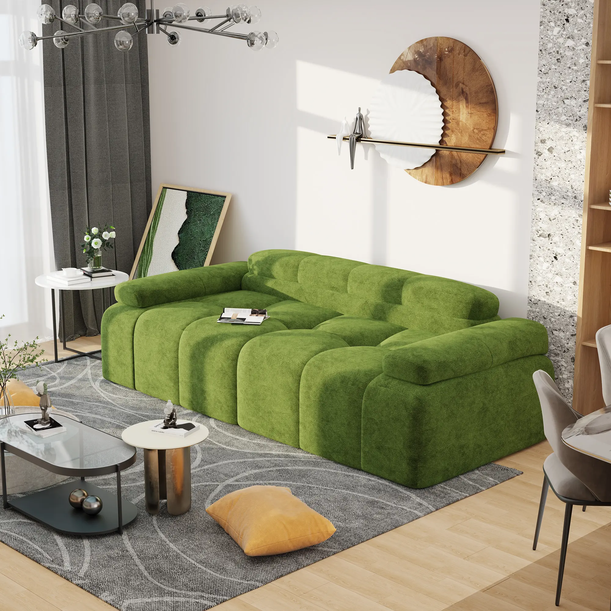 1pc Modern Loveseat Sofa, 78.7inch 3 Seater Boneless Sectional Couch for Living Room,Compressed Sofa for Small Space,No Assembly Needed, DarkGreen