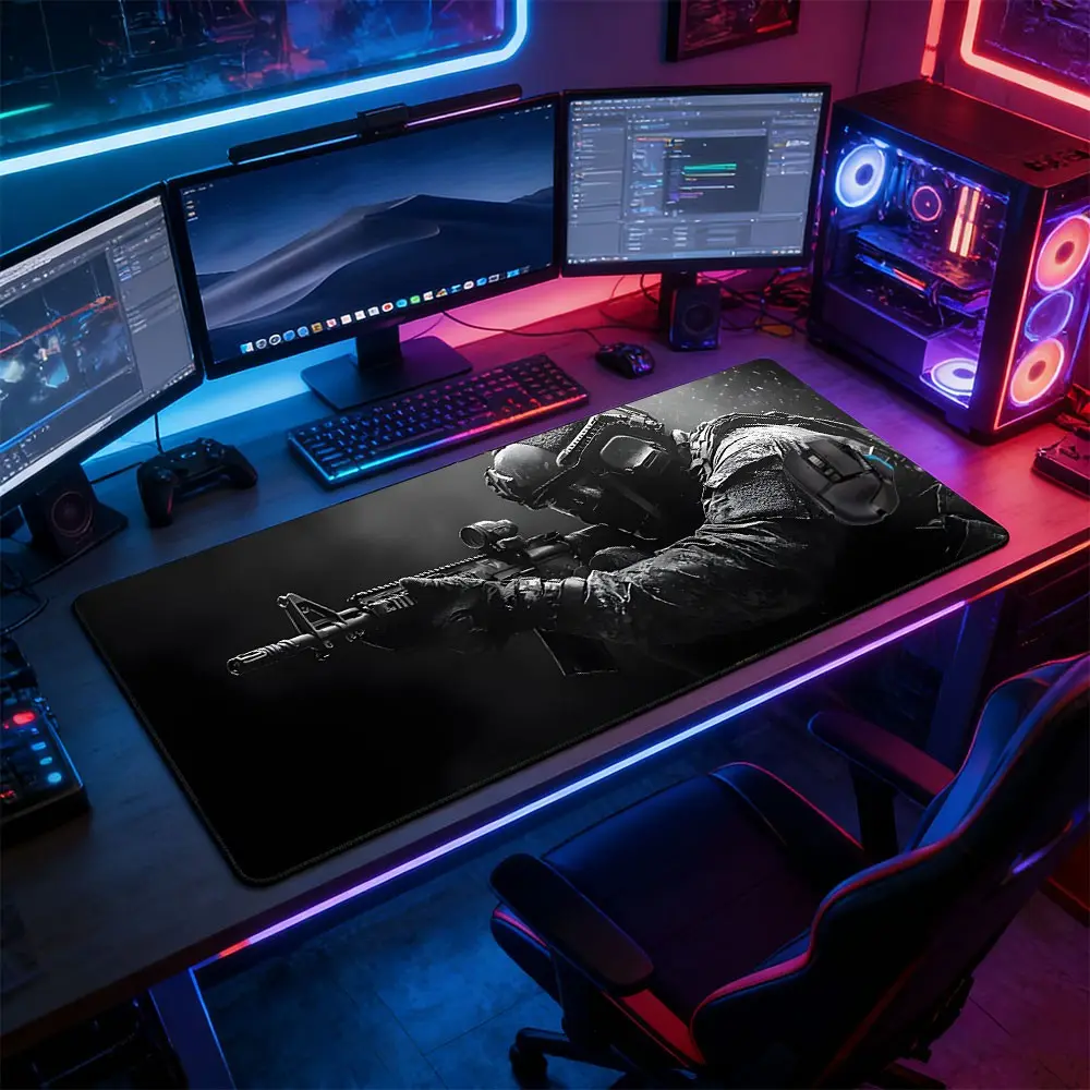 Tactical Soldier Inspired Large Gaming Mouse Pad, Mouse Pad For Laptop, Extended Non-Slip Rubber Base Desk Mat, Military Shooter Design Computer Accessory, Durable Office Desk Pad for Home Office & Gaming Setup, Ideal Gift for FPS & War Game Fans