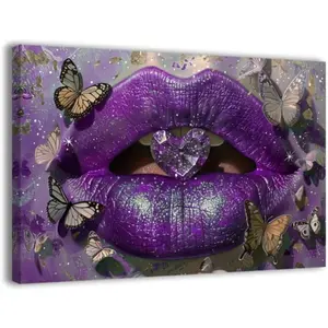 Purple Canvas Wall Art for Girls Bedroom Prints African American Wall Decor Purple Black and White Pictures for Lady Women Makeup Room Home Decor