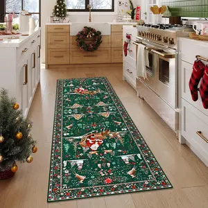 Christmas Santa House Pattern Printed Mat, Soft and Durable Rug, Festive Indoor Outdoor Home Decor, Farmhouse Kitchen Rug