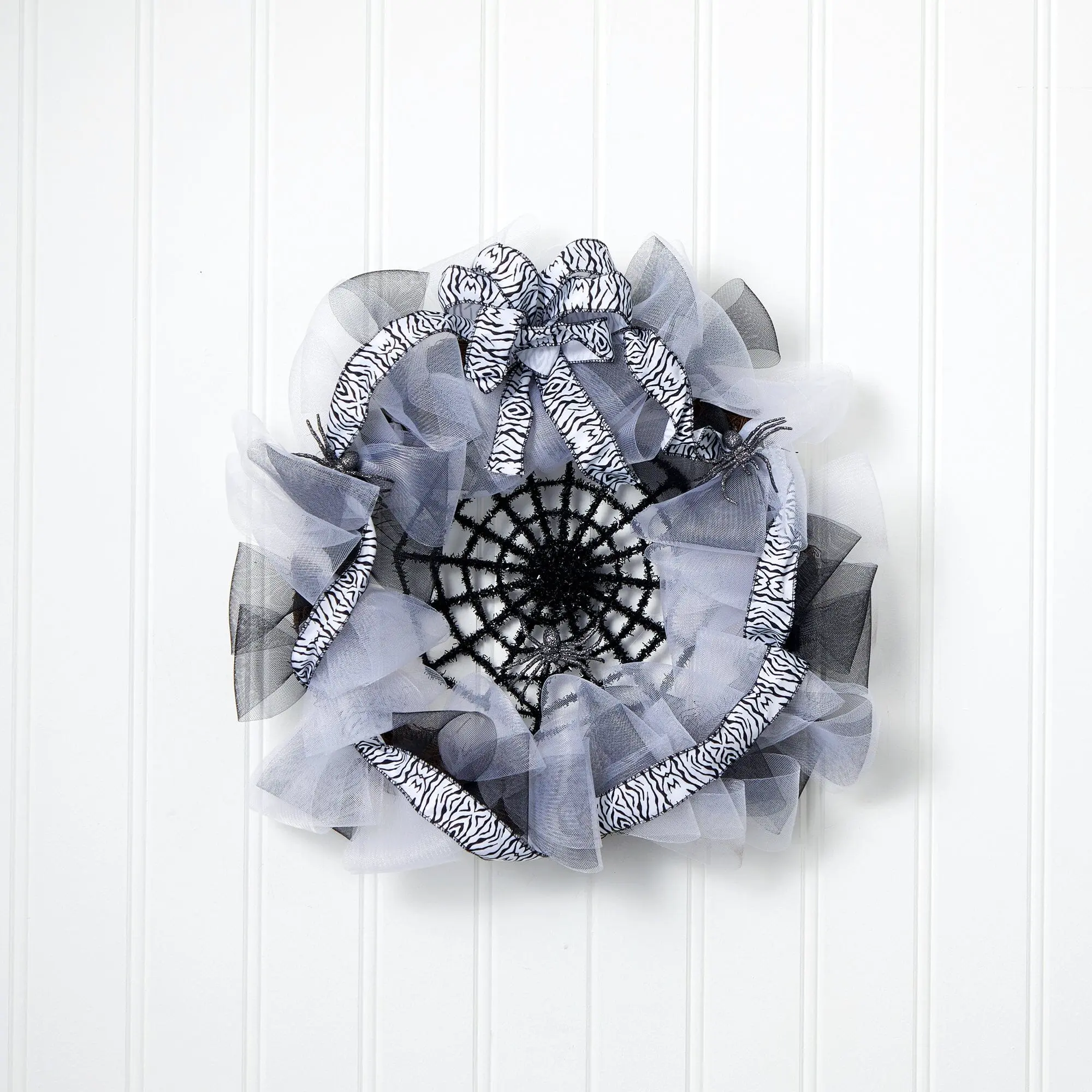 26-Inch Patterned Round Halloween Spooky Spider Web Mesh Wreath - Spider Center, Bows, Party Decoration, Door Hanging, Ideal Gift for Home