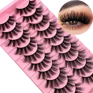 10 Pairs Cat Eye Cross False Eyelashes, Natural Luxurious Look, Exaggerated Style, Realistic 3D Striped Fluffy Lashes, CC Curl, 13-15mm Length, Makeup, Cosmetic