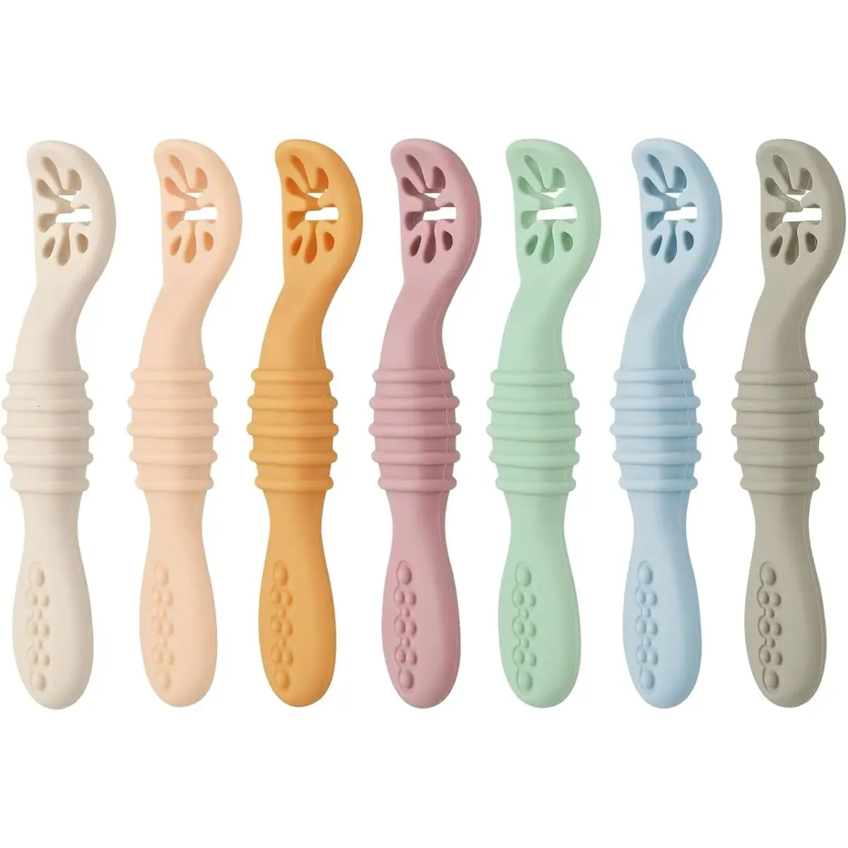 7 Pack Baby Spoons, Soft Silicone Self-Feeding Utensils for Babies & Toddlers, BPA-Free Silicone First Stage Training Spoon with Easy-Grip Handle
