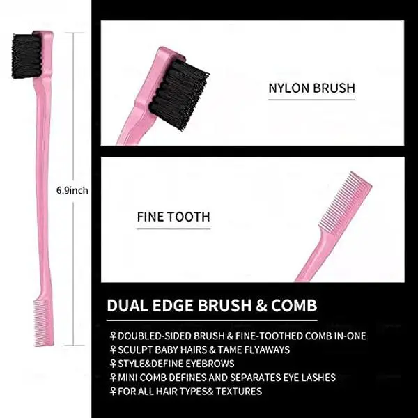 8 Pieces Hair Styling Comb Set Teasing Rat Tail Brush for Edge&Back Brushing, Combing, Slicking Hair for Women Edge Brush Double Sided Edge Comb for All Hair Styles(edge control brush-8pcs)