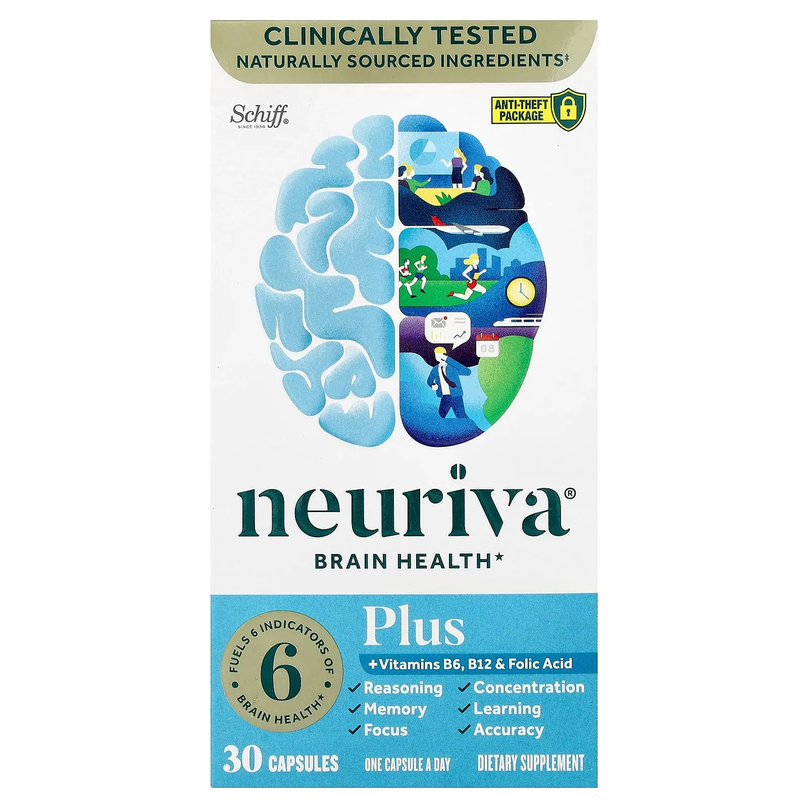 Schiff Neuriva® Brain Health, Plus Vitamins B6, B12 & Folic Acid, 30 Capsules
