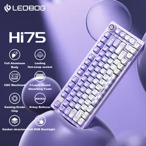 【Aluminum Base】LEOBOG HI75C Pro Mechanical Keyboard, 75% Hot Swappable Wireless Keyboard with Knob, Bluetooth/2.4Ghz/USB-C for PC/Mac - Reaper Switch, Grey