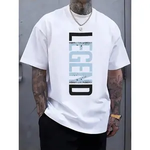 Men's Casual LEGEND Print Crew Neck Short Sleeve T-Shirt - Black With Blue Lettering, Lightweight Polyester Blend graphic tees