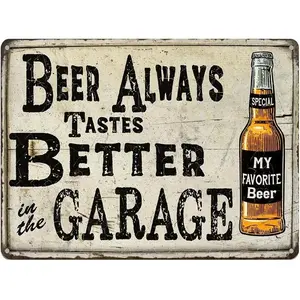 Vintage Bar Sign – 'Beer Always Tastes Better in the Garage' | 12x8″ Metal Signs Decor for Man Cave, Home Bar, or Garage – Funny Gifts for Beer Lovers