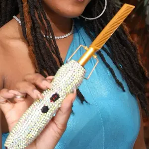 Diamond Silk Ceramic Pressing Comb with Sparkling Rhinestones for Stylish Hair Styling