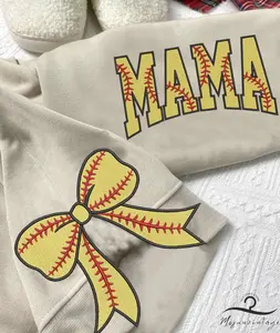 Embroidered Softball Mama Side Bow Sweatshirt, Mother's Day Shirt, Gift For Softball Lover Mom, Softball Season Shirt, Softball Mom Shirt.
